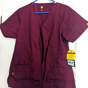 Maroon zip up scrub top NWT